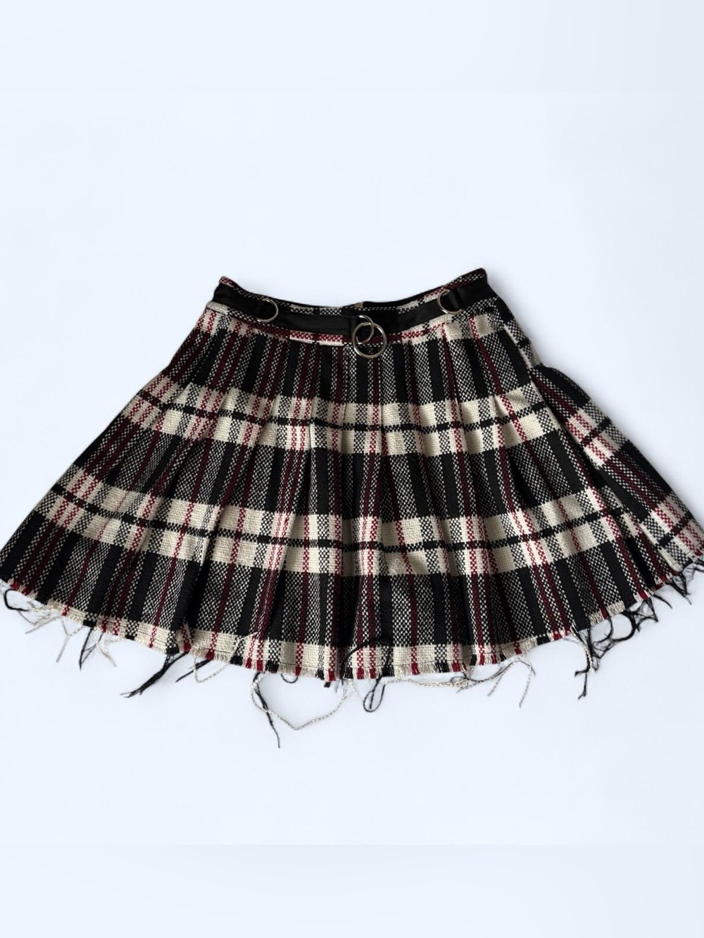 Current mood Plaid Pleated Mini Skirt with O-Ring Belt punk alternative